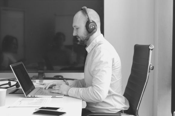 Call center agent working with a customer.