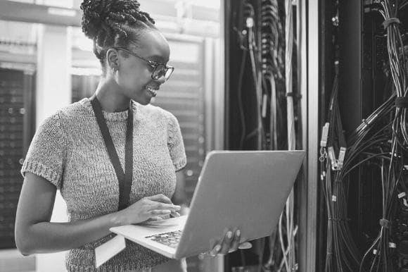 A database administrator making her rounds.