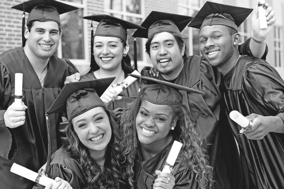 High school students graduate.